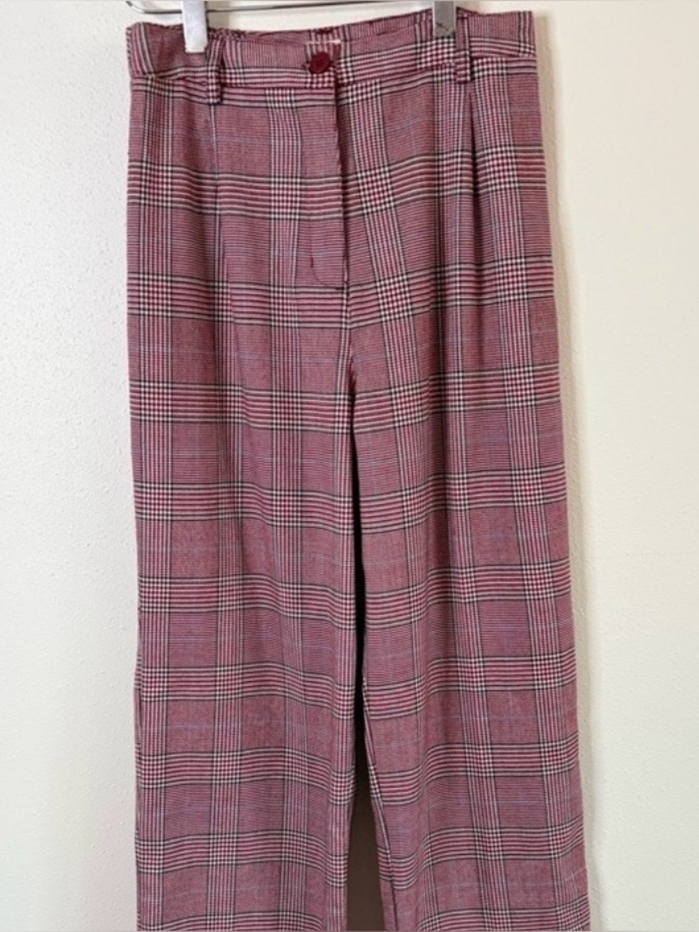 John Galt Plaid Wide Leg Trousers Red High Rise Pants Small Brandy Melville